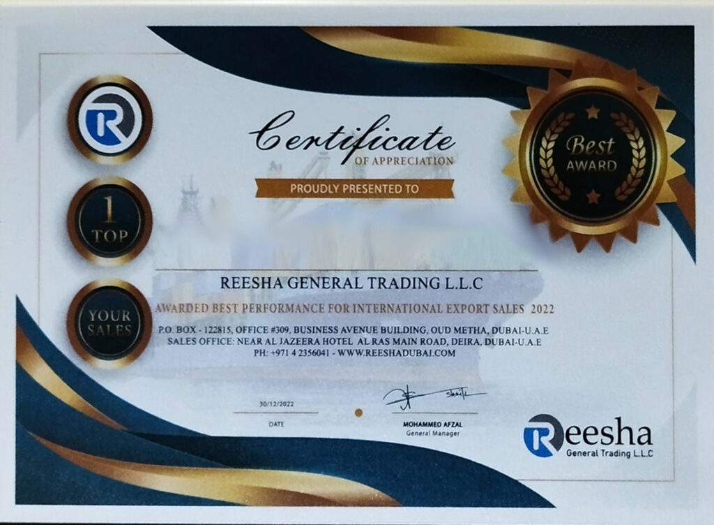 Certificate-Of-Appreciation-Reesha-General-Trading-Dubai